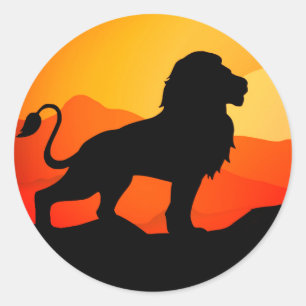 Lion Sunset Silhouette Illustration-34656 Runder Aufkleber