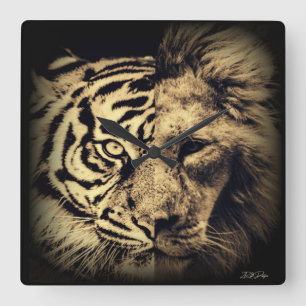 Lion Tiger 2in1 Wall Clock Quadratische Wanduhr