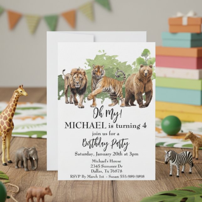 Lion Tiger Bear Oh mein Dschungel Thema Wasserfarb Einladung (Von Creator hochgeladen)