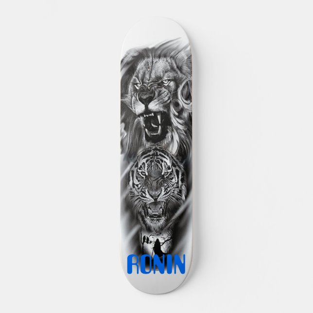 Lion Tiger Cat Crow Girl Silhouette Skateboard (Vorderseite)