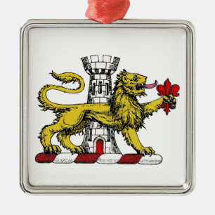 Lion Tower Lilie Wappen Emblem C Silbernes Ornament
