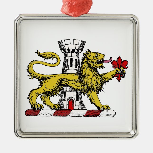 Lion Tower Lilie Wappen Emblem C Silbernes Ornament (Vorne)