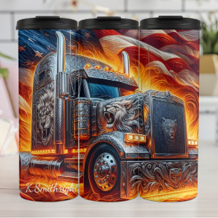 Lion Truck American Flag Power Thermosbecher