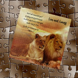 Lion und Lioness Jig Puzzle Bible Verse<br><div class="desc">Regal Lion und Lioness Puzzle, mit der Schrift Joshua 1:9 "Habe ich dir nicht geboten? Seien Sie stark und von gutem Mut; fürchten Sie sich nicht, noch sind Sie entsetzt, denn der Herr, Ihr Gott ist bei Ihnen, wohin auch immer Sie gehen." Hintergrund-Farben und Gold! Eine ermutigende Schrift, für euer...</div>