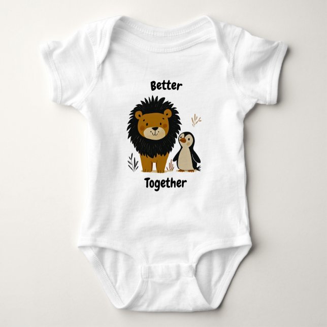 Lion und Pinguin - Niedliche Tiere Baby Strampler (Vorderseite)
