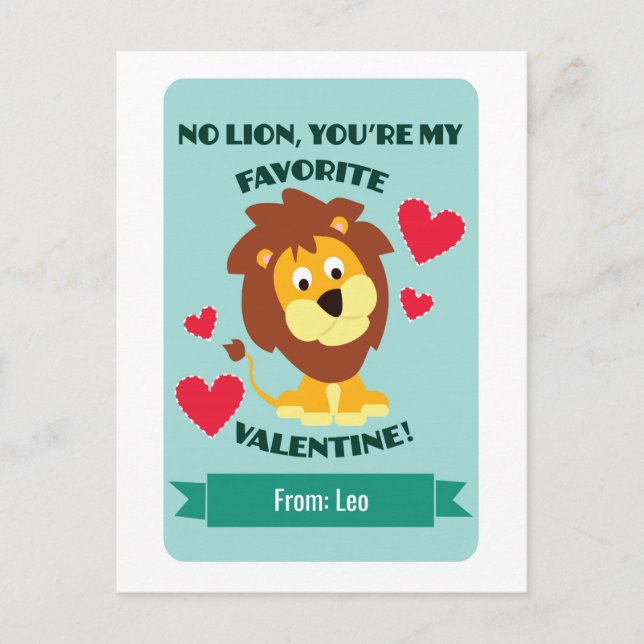 Lion Valentine Classrom Feiertagspostkarte (Vorderseite)