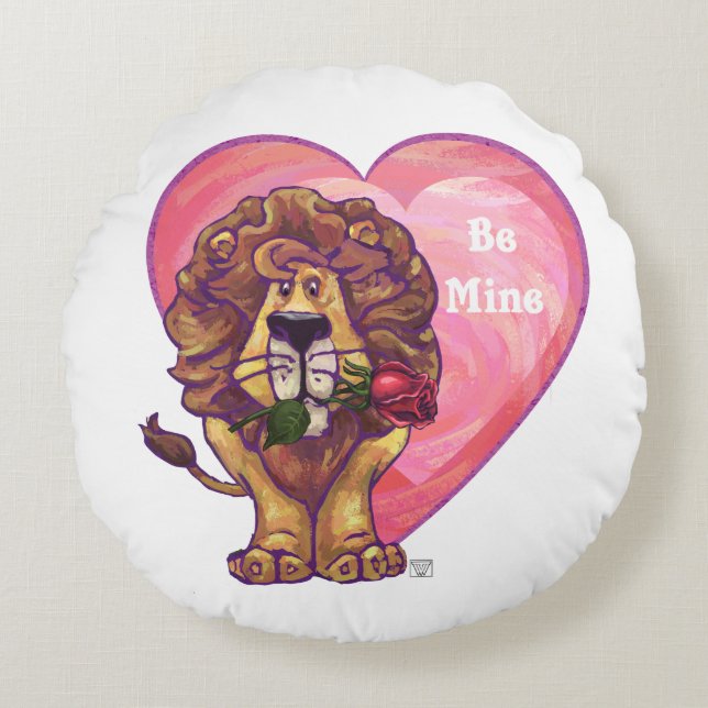 Lion Valentinstag Rundes Kissen (Vorderseite)