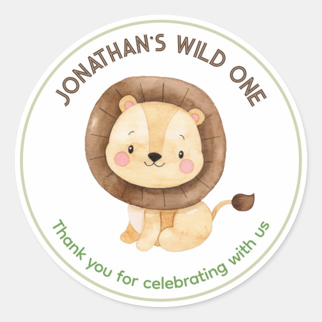 Lion Vielen Dank, Boy Birthday Favor Stickers Safa (Vorderseite)
