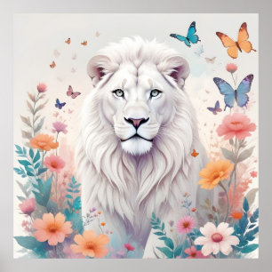 Lion Vintag Animal Nature Blume Malerei Poster