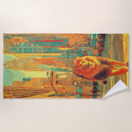 Lion Walking Through City Street Art Strandtuch