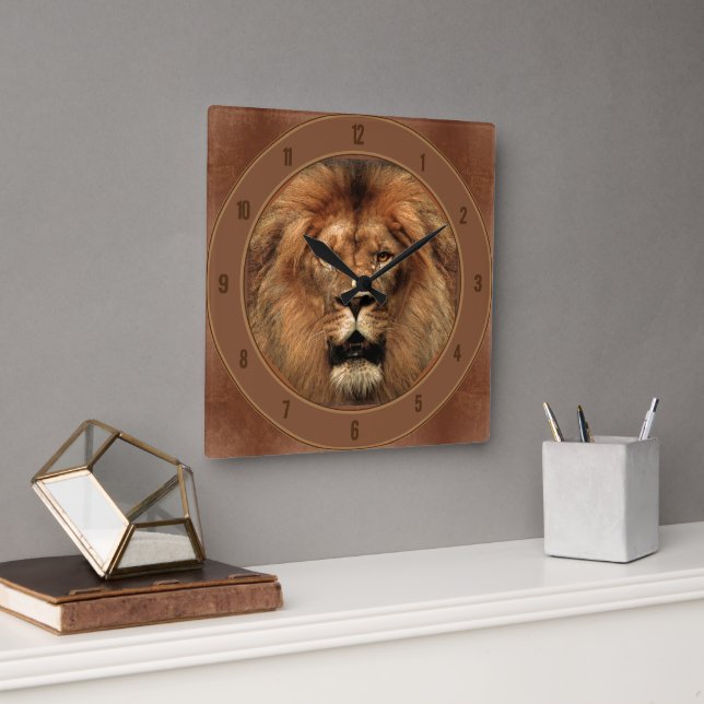 Lion 🦁 Wall Clock Quadratische Wanduhr (Büro)