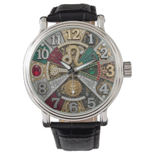 Lion Watch, zodiac sign, Steampunk, Edelsteine Armbanduhr