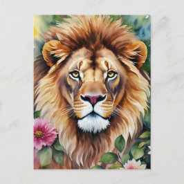 Lion Watercolor Blumenart Postkarte