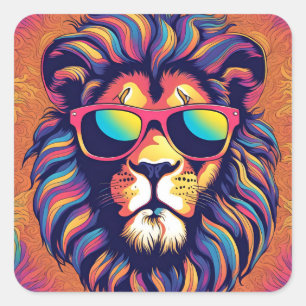 Lion Wearing-Sonnenbrille Quadratischer Aufkleber