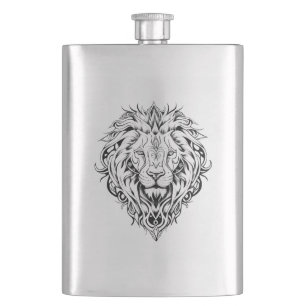 Lion Wild Animal Nature Illustration Art Tattoo Flachmann