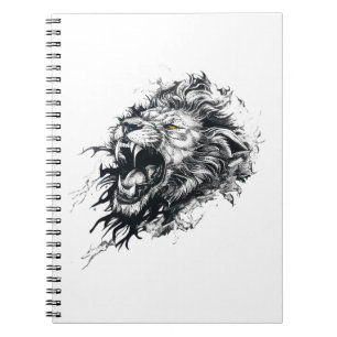 Lion Wild Animal Nature Illustration Art Tattoo Notizblock