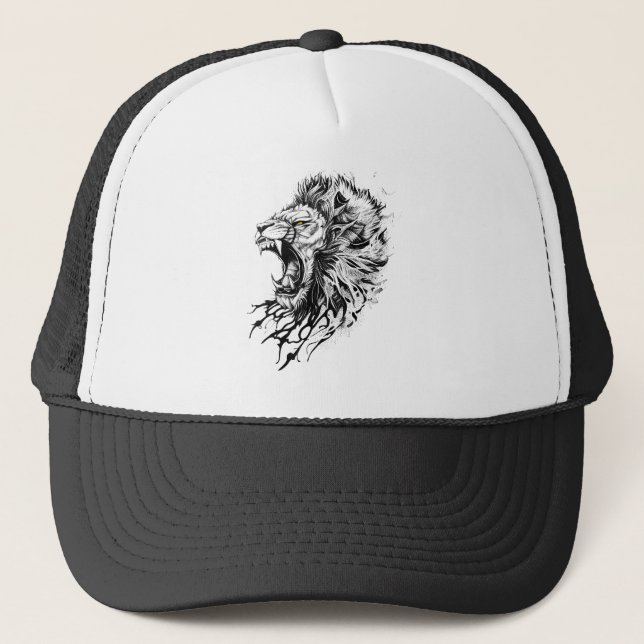 Lion Wild Animal Nature Illustration Art Tattoo Truckerkappe (Vorderseite)