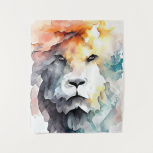 Lion Wild Animal Nature Wasserfarben Malerei Wandteppich