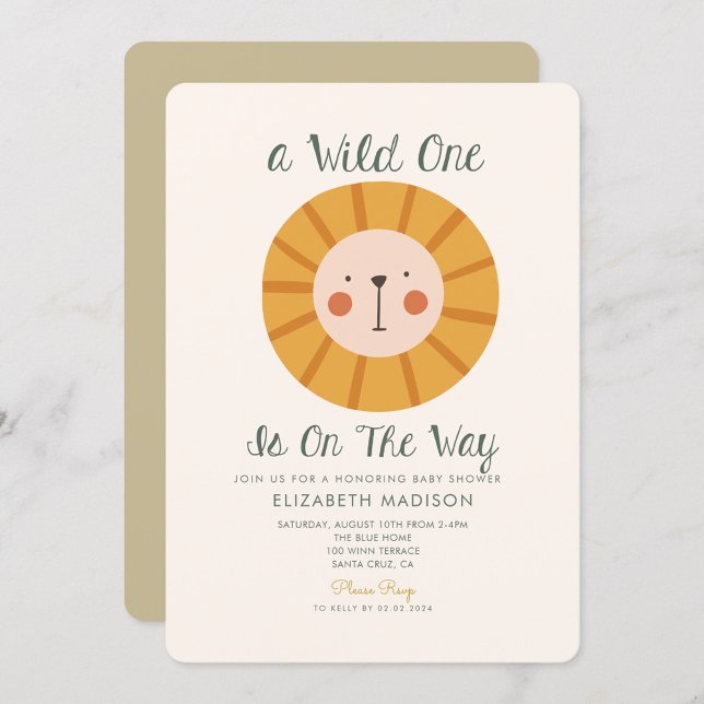 Lion Wild eins ist auf der Way Baby Shower Einladung (Von Creator hochgeladen)