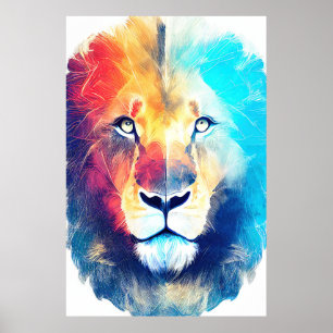 Lion Wild Nature Animal Color Art Malerei Poster