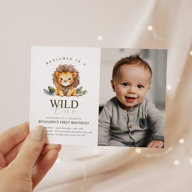 Lion Wild One Birthday Foto Einladung (Von Creator hochgeladen)
