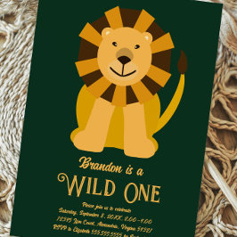 Lion Wild One First Birthday Gold und Green Einladung