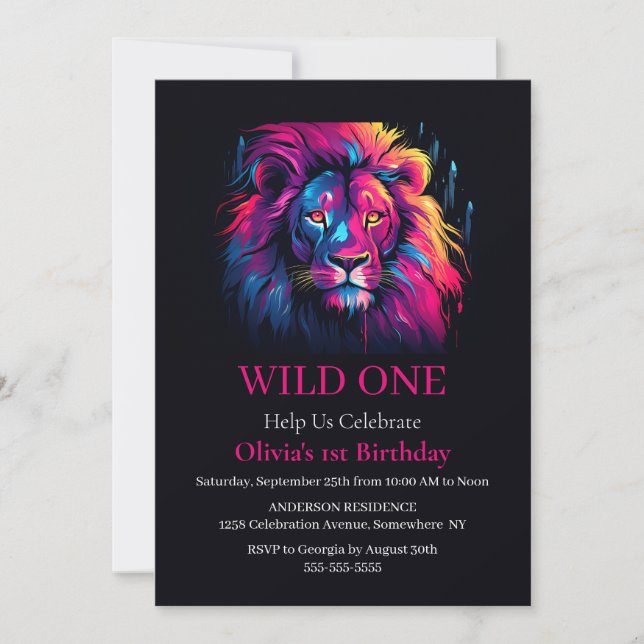 Lion Wild One Geburtstag Einladung (Vorderseite)
