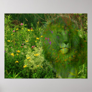 Lion Wildblumen Fantasy Art Poster