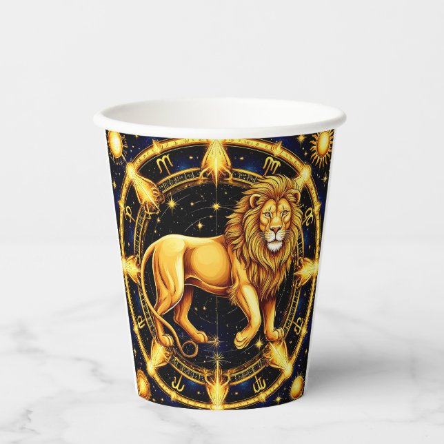 Lion Zodiac Symbol über Celestial Starry Backgroun Pappbecher (Vorderseite)