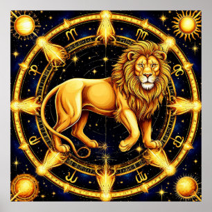 Lion Zodiac Symbol über Celestial Starry Backgroun Poster