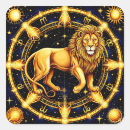 Lion Zodiac Symbol über Celestial Starry Backgroun Quadratischer Aufkleber