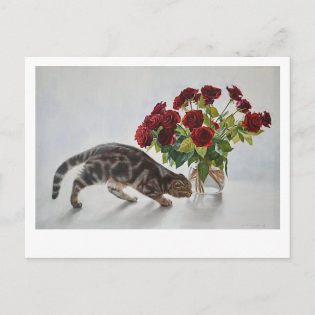 Lionel, die Katze und die Rose - Kunst Postkarte (Vorderseite)