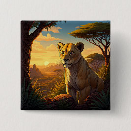 Lioness among a wilderness setting button