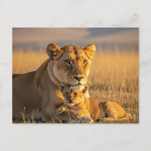 Lioness and cub in Serengeti Tansania Postkarte