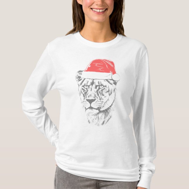 Lioness Christmas Hat T-Shirt (Vorderseite)