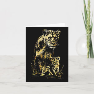 Lioness Cubs Jagdteam Lion Wildlife Sketch Karte