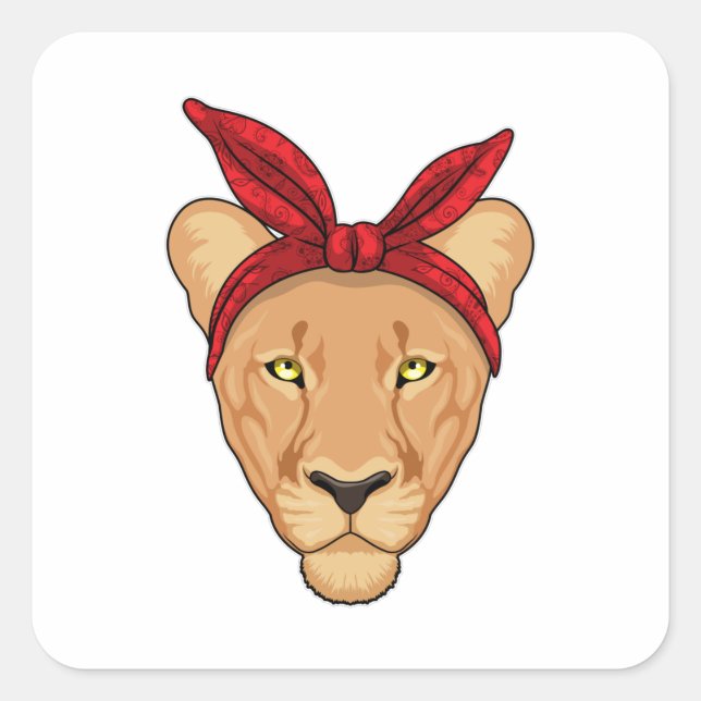 Lioness mit Bandana Quadratischer Aufkleber (Vorderseite)