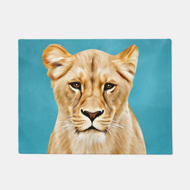Lioness Portrait Malerei Wildes Leben Liebhaber Ge Fußmatte (Vorderseite)