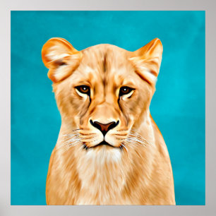 Lioness Portrait Malerei Wildes Leben Liebhaber Ge Poster