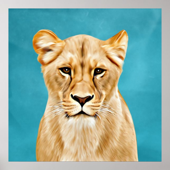 Lioness Portrait Malerei Wildes Leben Liebhaber Ge Poster (Vorne)