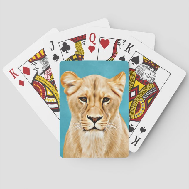 Lioness Portrait Malerei Wildes Leben Liebhaber Ge Spielkarten (Rückseite)