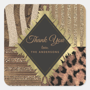 Lioness Safari Chic Jungle Glam Moderner Gefallen Quadratischer Aufkleber