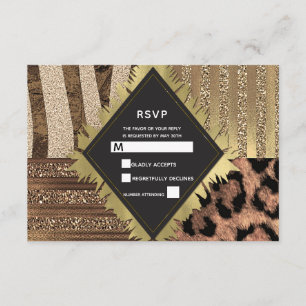 Lioness Safari Jungle Glam Modern Wedding RSVP Karte