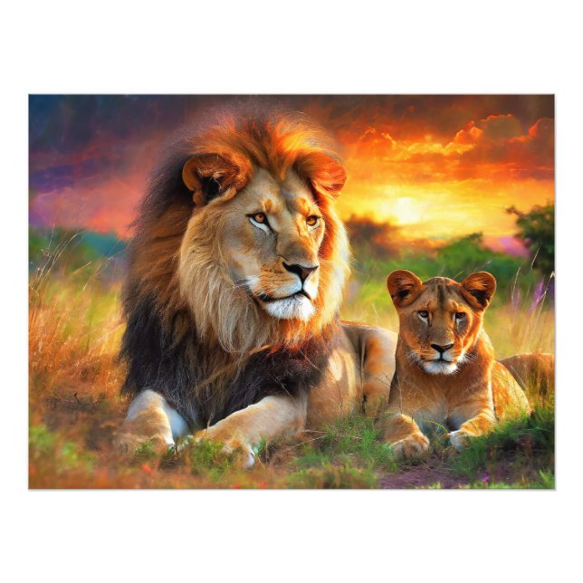 Lioness with Cub Fotodruck (Vorne)