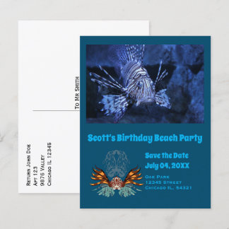 Lionfish Cartoon Birthday Beach Party Foto Einladungspostkarte