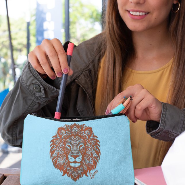 Lions Boho Cutout Imitats Leather Accessory Pouch Zubehörtasche (Von Creator hochgeladen)
