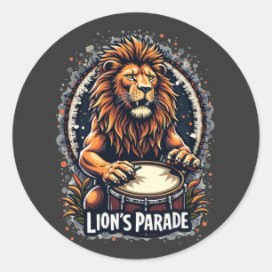 Lion's Drum Parade lustige Kunst : Majestic Lion P Runder Aufkleber