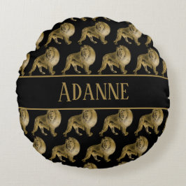 Lions Gold und Black Print Rundes Kissen