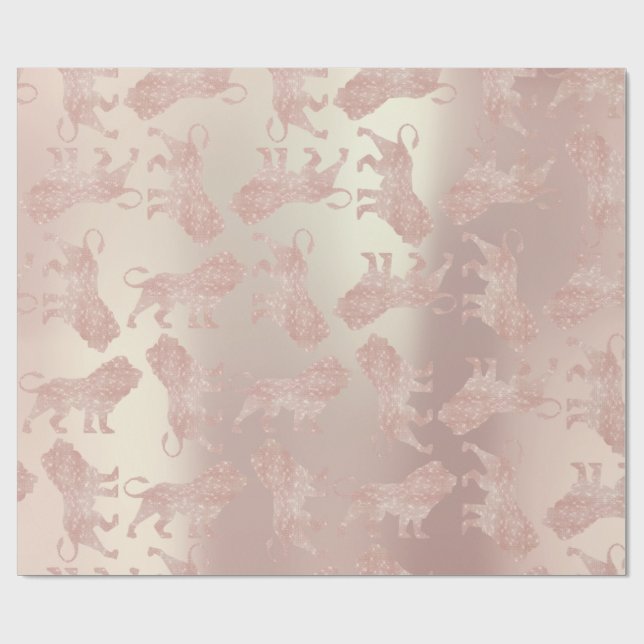 Lions Pink Rose Rose Gold Metallische Pastell Rose Geschenkpapier (Flach)