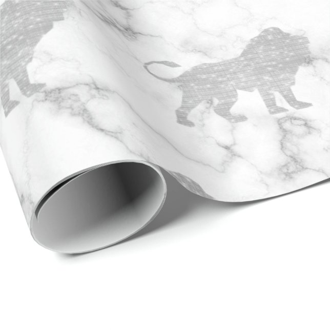 Lions Silver White Glam VIP Metallic Marmor Grau Geschenkpapier (Rolleneckpunkt)